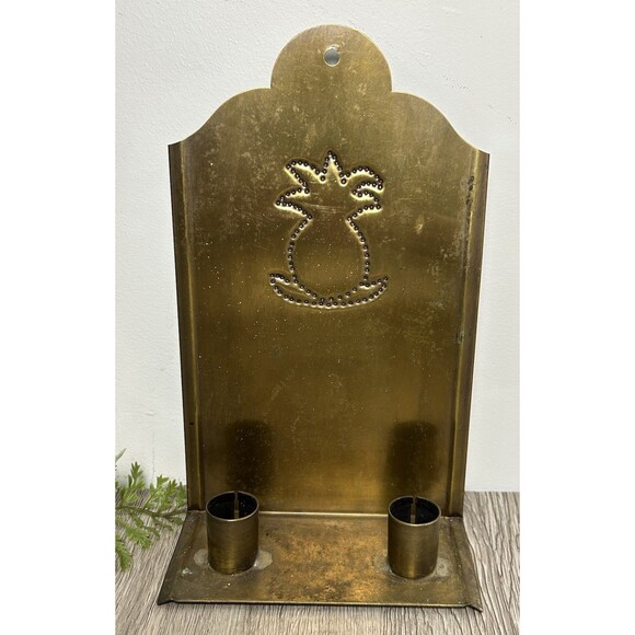 Vintage Punched Tin Brass Candle Holder Wall Sconce Pineapple Handmade? - Picture 1 of 12